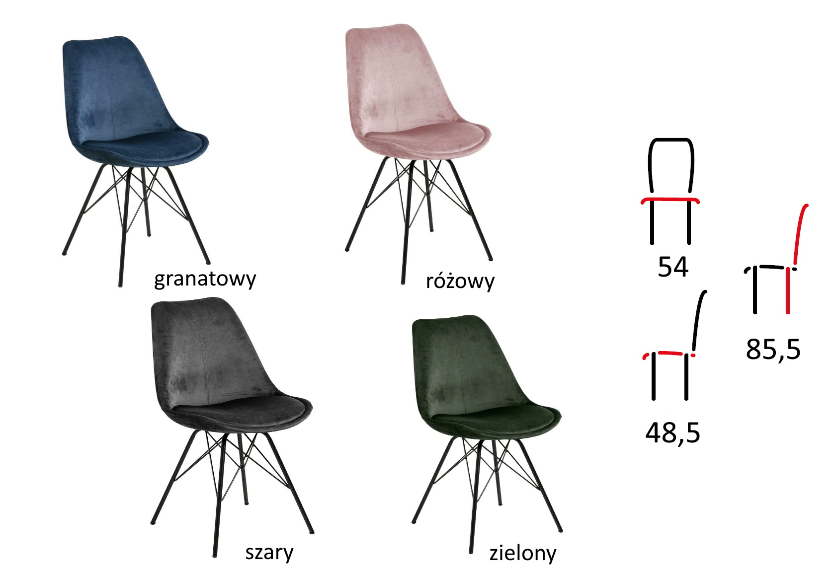 nowoczesne krzesła eris vic actona, wymiary